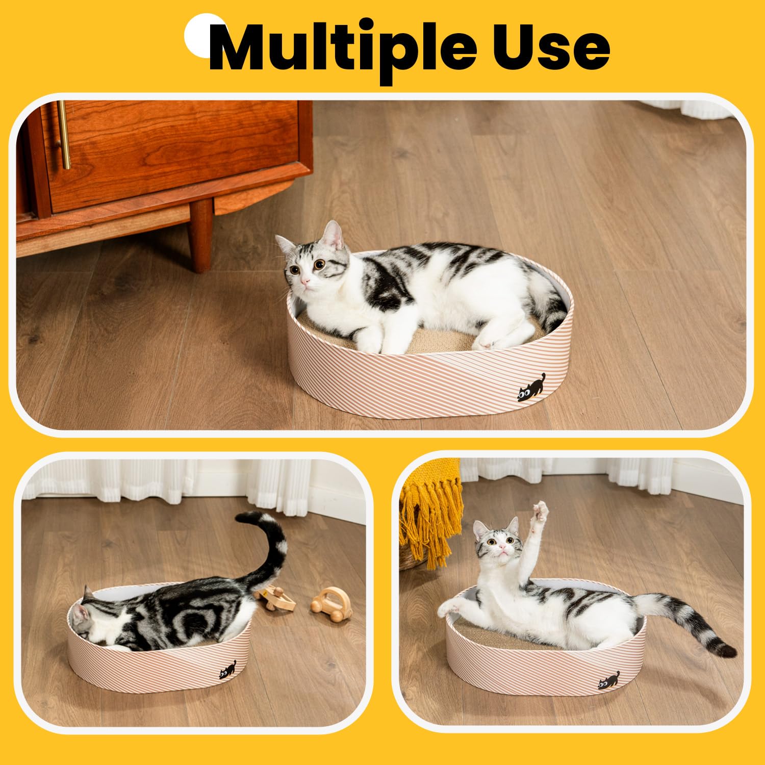 Conlun Cat Scratcher Box With 4 Cat Scratching Board Reversible Scratch Pad, Heavy Duty Corrugated Cardboard Pet Bed Lounger Kit